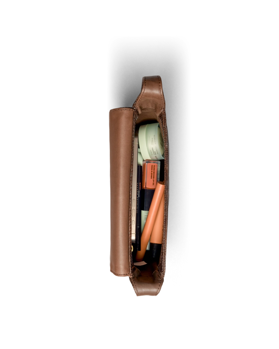 Inside view of Lizard Shoulder Bag - Coffee on plain background