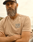 View of Men's Guitar Fine Goods Tee - Khaki / Blue