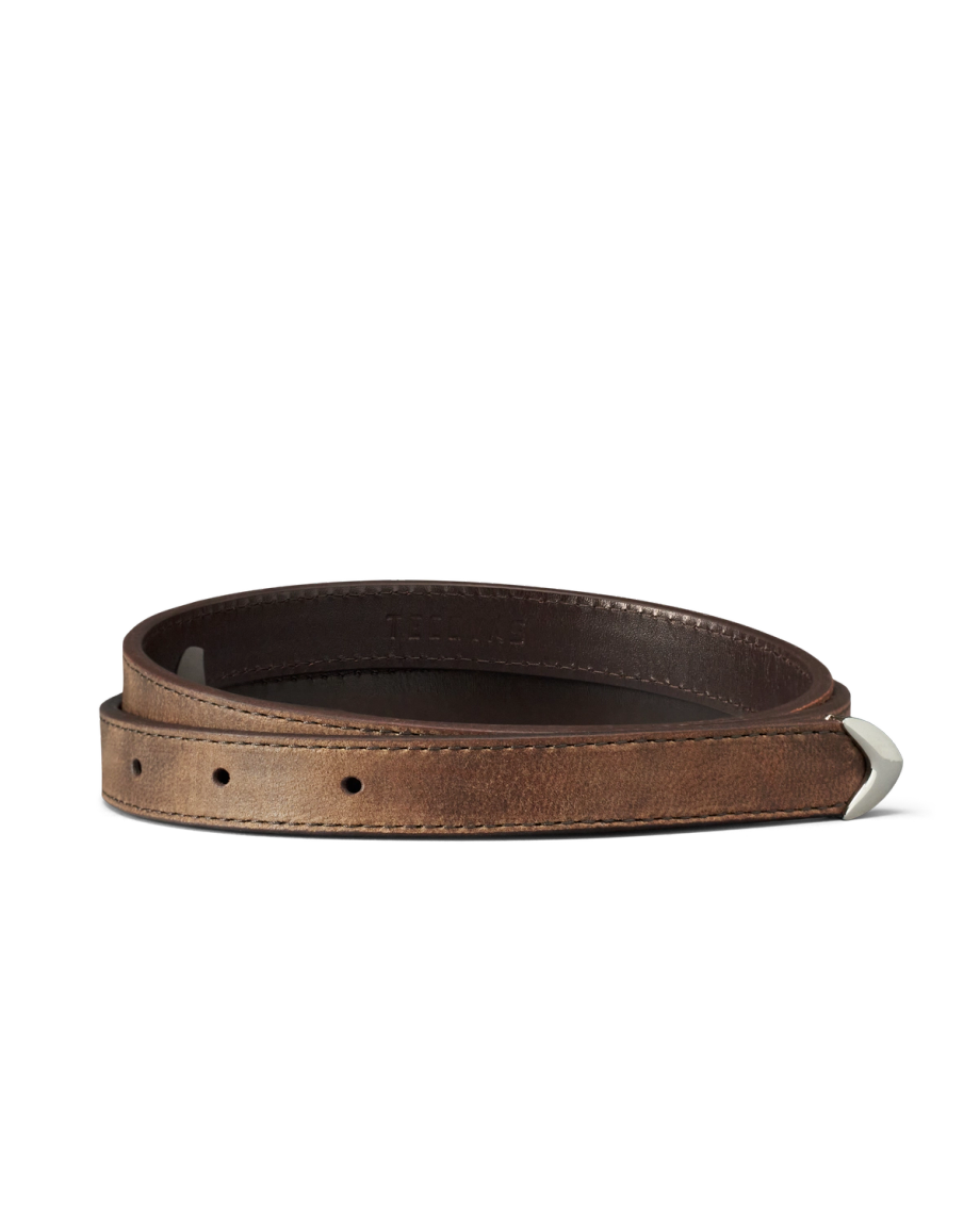 Back view of Women's Skinny 3 Piece Belt - Cafe on plain background