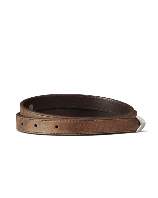 Back view of Women's Skinny 3 Piece Belt - Cafe on plain background