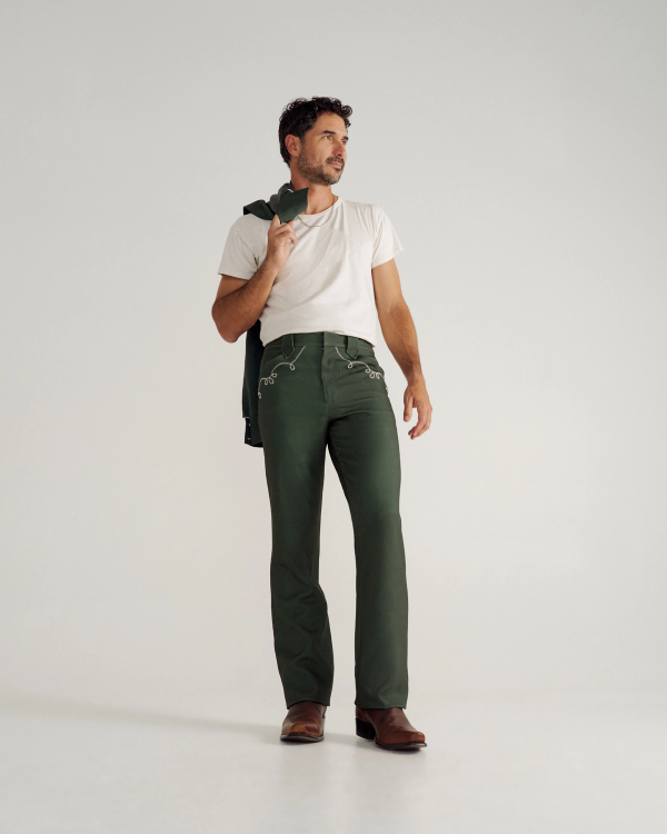 Full view of Men's Tecovas X H Bar C Birthday X Pant - Green on model