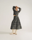 Full view of Women's Cotton Poplin Midi Skirt - Black / White on model