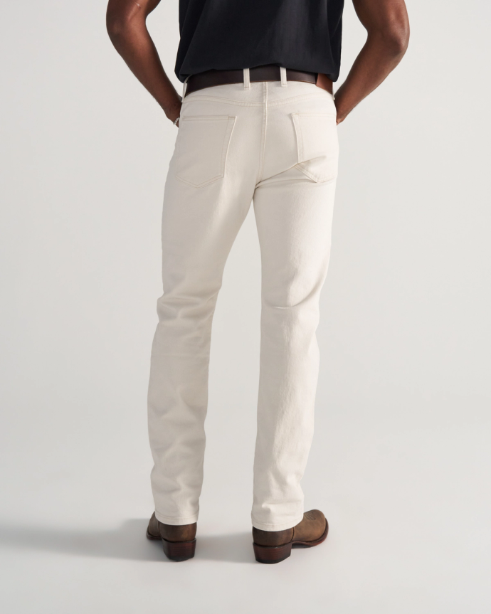 Back view of Men's Slim Stretch Twill - Light Sand on model