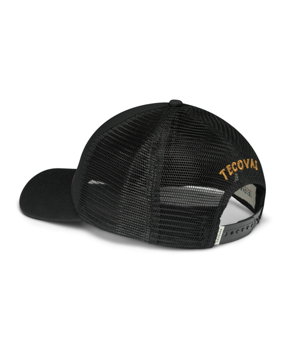 Quarterback view of Eagle and Flag Trucker - Black on plain background