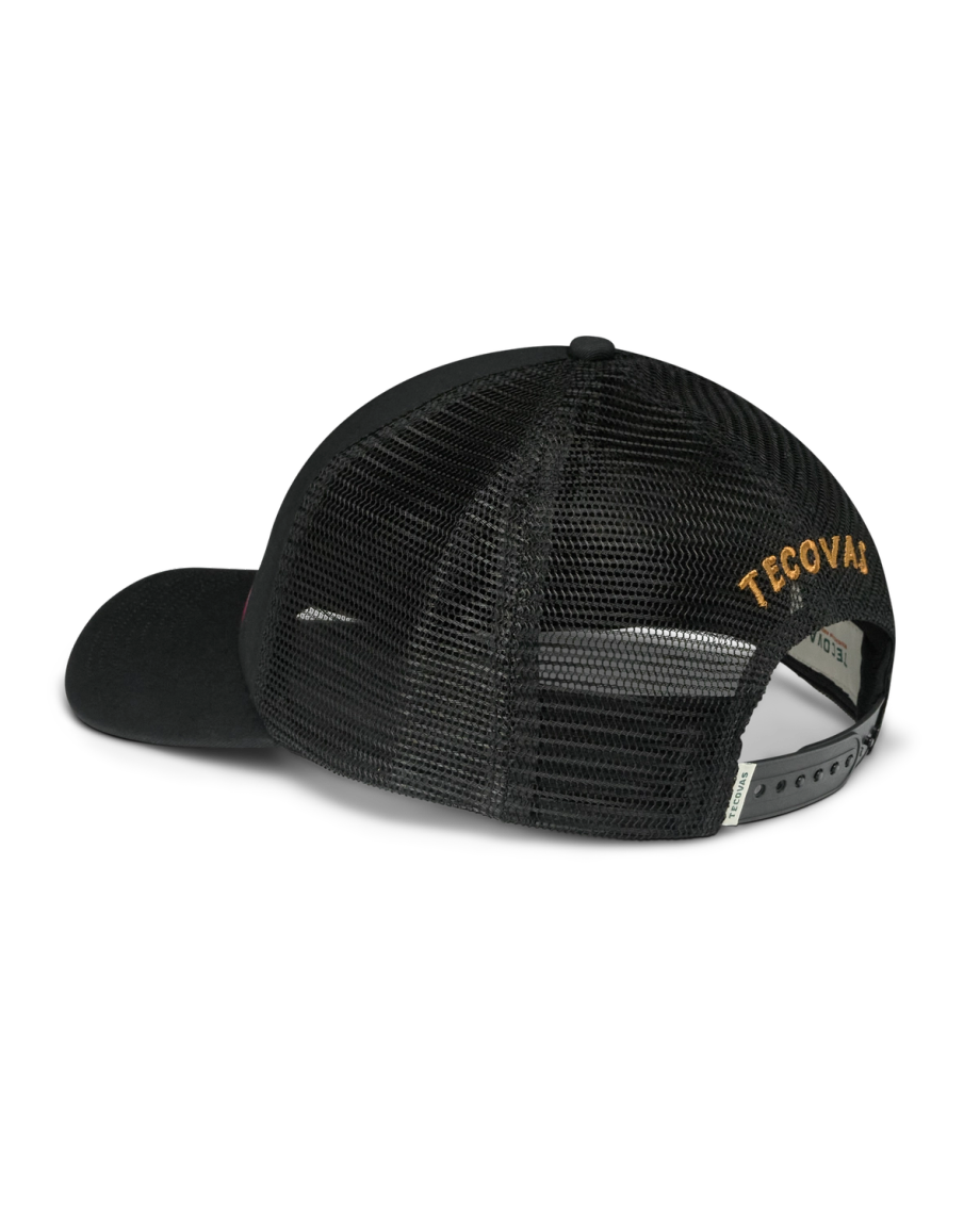 Quarterback view of Eagle and Flag Trucker - Black on plain background
