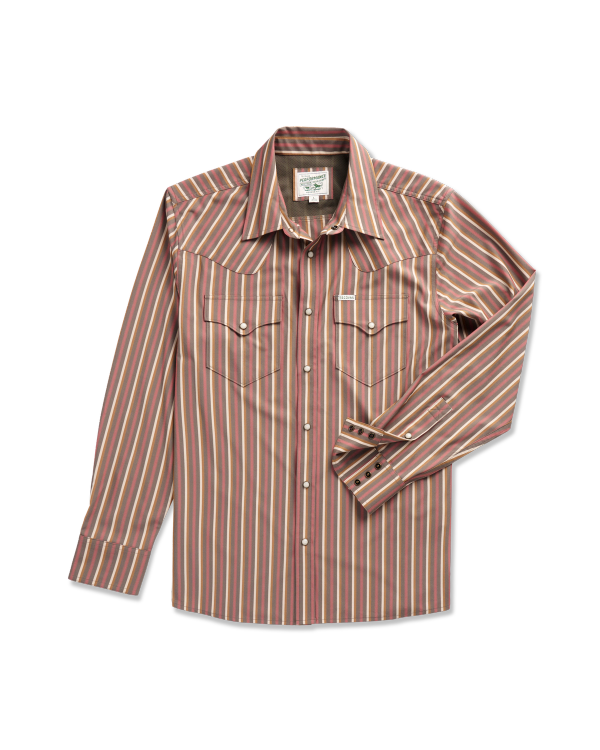 Closeup detail view of Men's Performance Western Pearl Snap - Smokey Olive/Multi