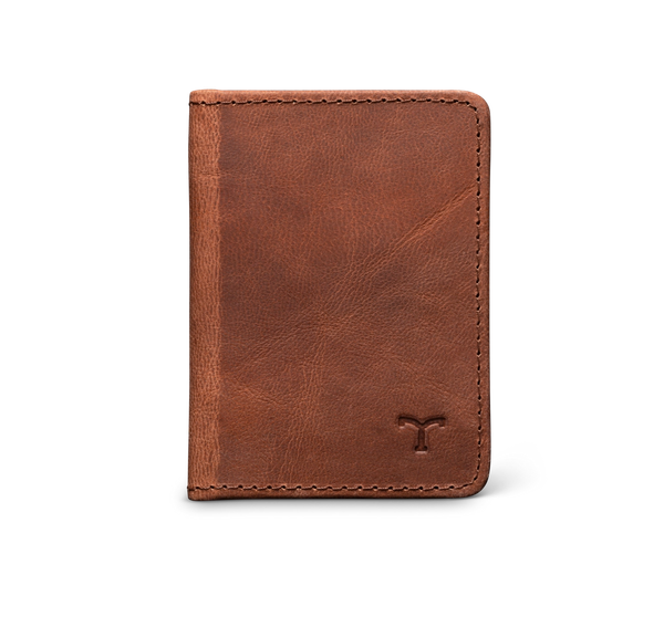 Front view of Goat Bifold Card Case - Scotch on plain background