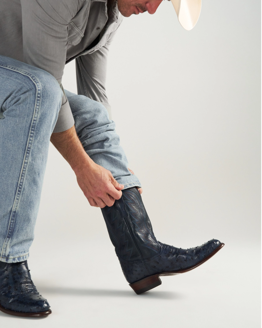 Tecovas Navy Smooth Ostrich Boots New boots make any day better - Tecova Gunpowder Smooth  main image 4