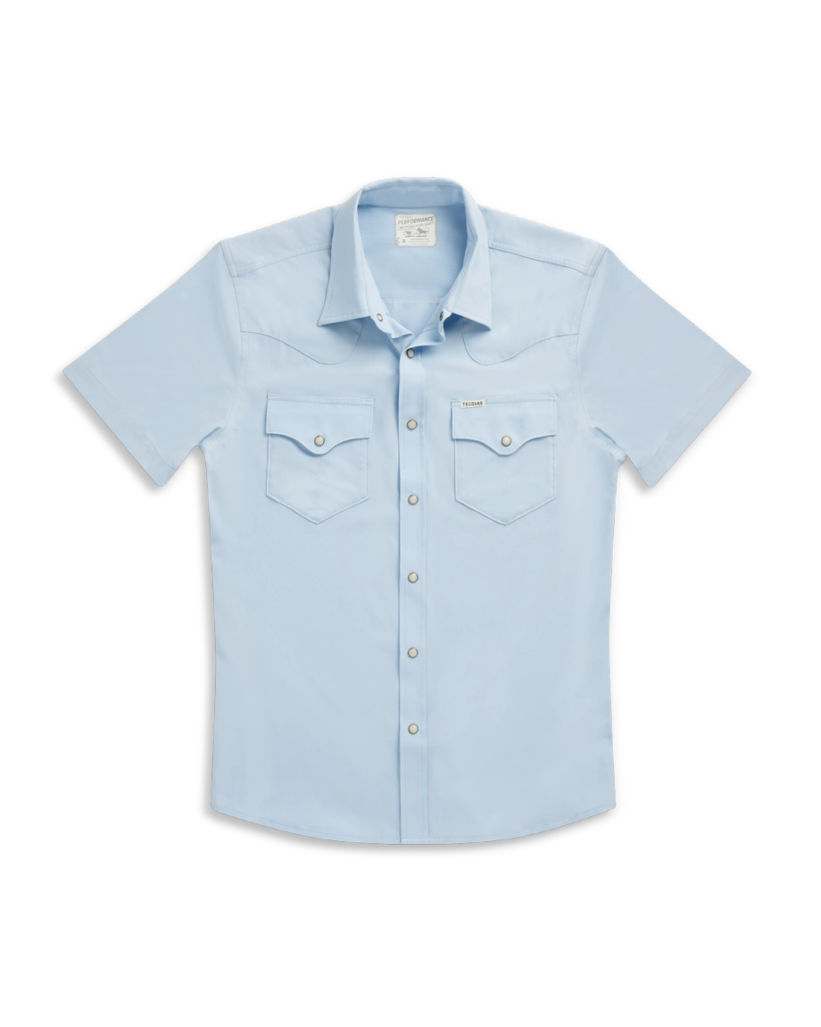 Closeup detail view of Men's Performance Western Pearl Snap SS - Sky