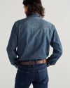 Closeup detail view of Men's Long Sleeve Denim Pearl Snap - Dark Wash