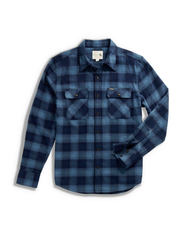 Front view of Men's Everyday Flannel LS - Navy / Evening Blue on plain background
