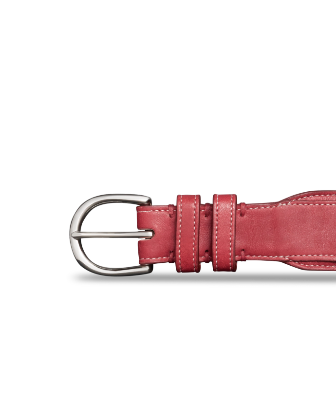 Front view of Women's Rose Inlay Belt - Crimson on plain background