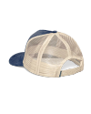 Quarterback view of Tecovas Corduroy Five-Panel Mesh Trucker - Navy on plain background