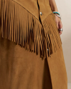 Closeup detail view of Women's Goat Suede Fringe Skirt - Tan