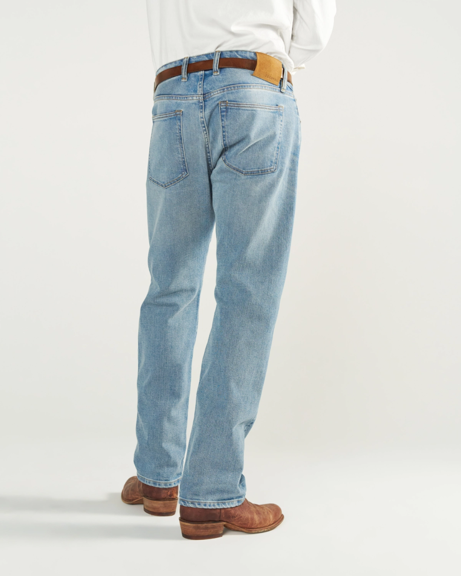 Back view of Men's Straight Crafted Denim - Light Wash on model