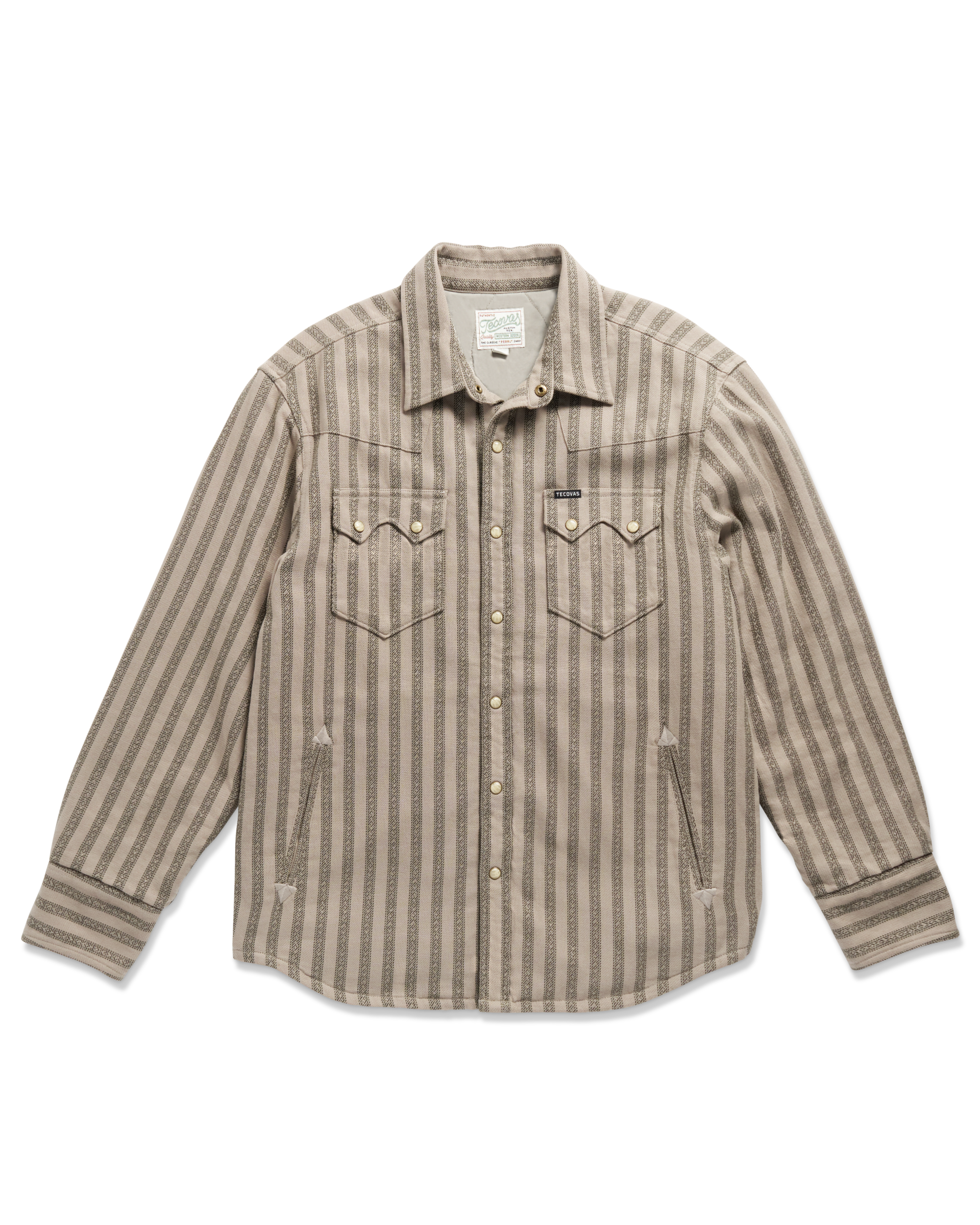 Closeup detail view of Men&#x27;s Sawtooth Pearl Snap Shacket - Gray / Black