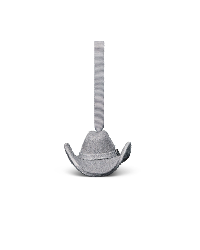 Front view of Cattleman Hat Ornament - Silver on plain background