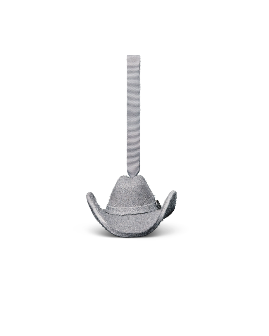 Front view of Cattleman Hat Ornament - Silver on plain background