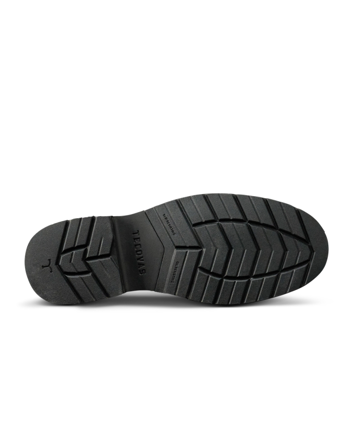 Sole view of The Rugged Moc - Umber Cowhide on plain background