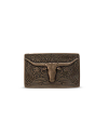 Front view of Longhorn Belt Buckle - Antique Brass on plain background