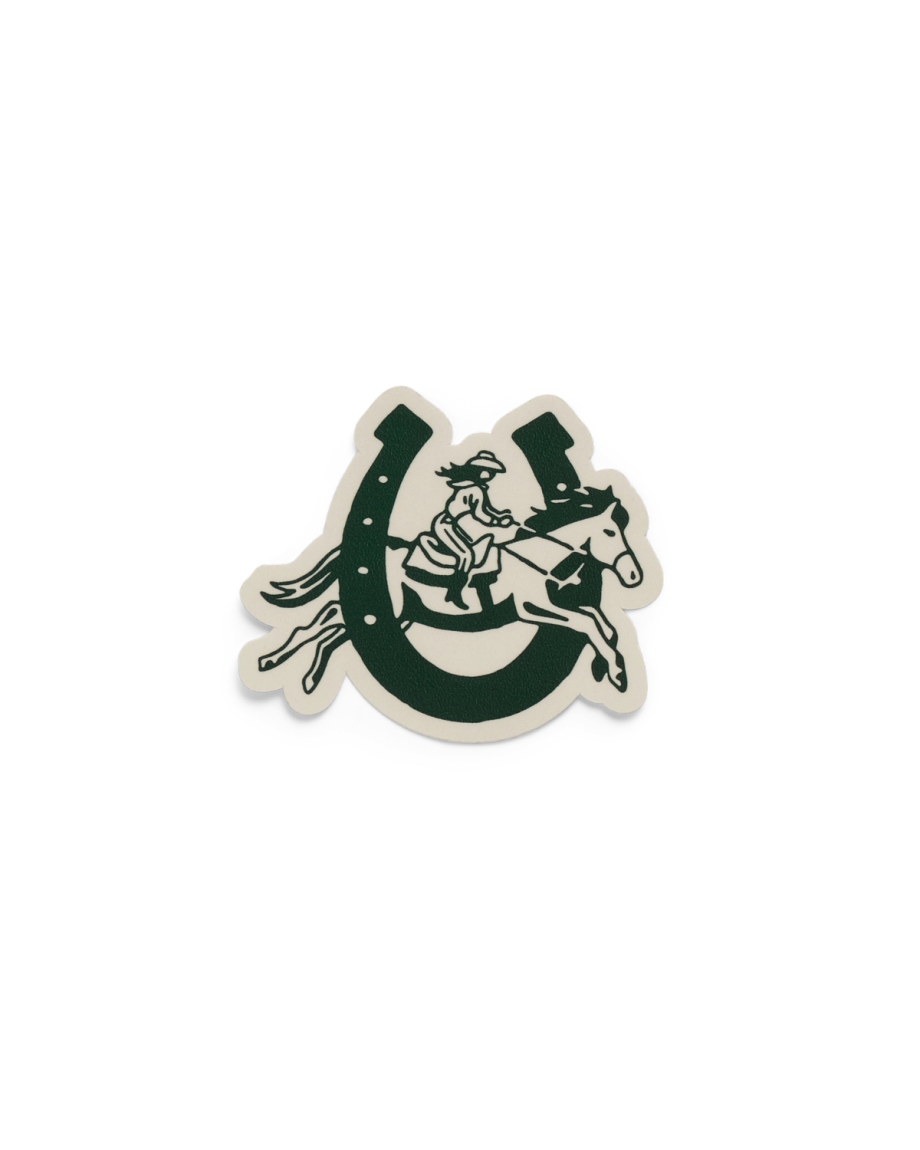 Front view of Lucky Cowgirl Sticker - Cream/Green on plain background