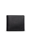 Black leather wallet with a small logo in the bottom right corner, shown against a plain background.