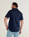 Closeup detail view of Men's Classic Fit Vintage Weight Sawtooth Short Sleeve Pearl Snap - Navy