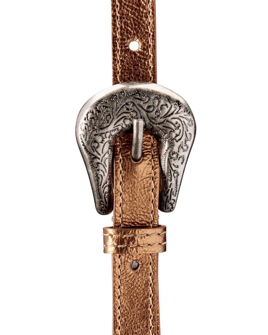 Closeup view of Mini Metallic Satchel - Copper Cowhide