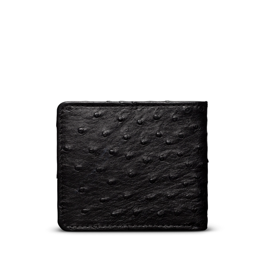 Back view of Ostrich Billfold - Midnight on plain background