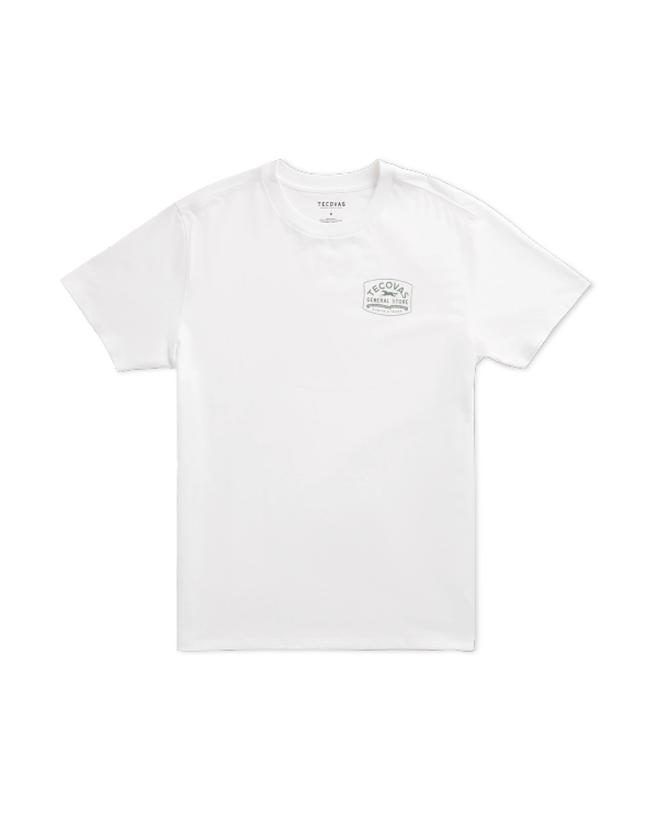 Front view of Men's General Store T-Shirt - Bone/Green on plain background