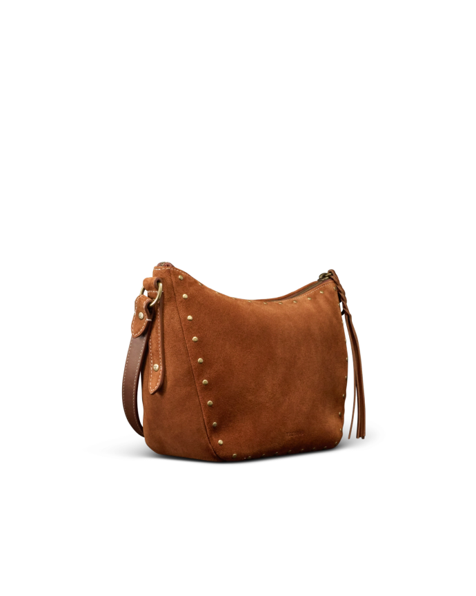 Quarterfront view of Slouchy Shoulder Bag - Saddle on plain background
