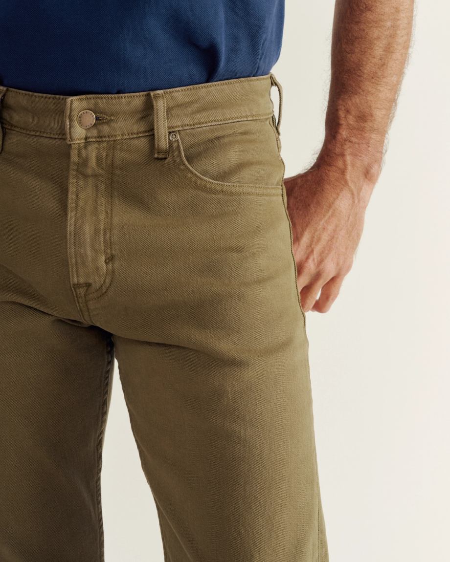 Closeup detail view of Men's Slim Straight Stretch Twill - Olive