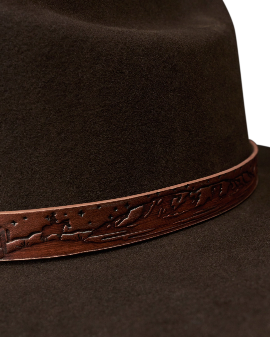 Closeup view of Cattleman Birthday X Hat - Dark Brown