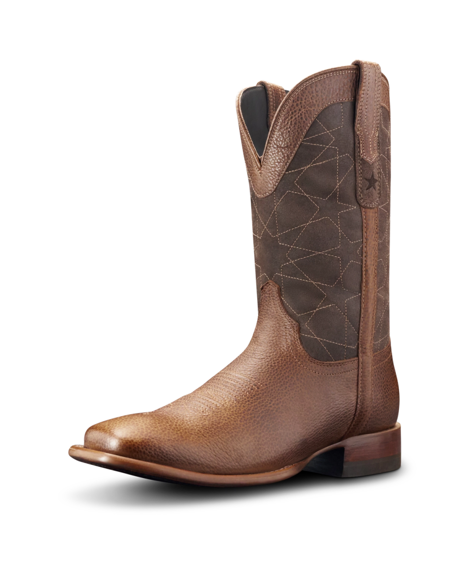 Quarterfront view of The Doc - Dark Chestnut / Coffee Cowhide on plain background