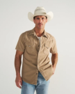 Closeup detail view of Men's Denim Short Sleeve Pearl Snap - Coriander