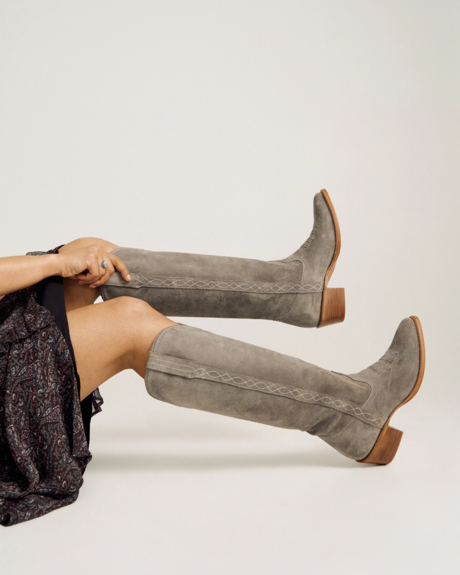 View of The Abby Cavalier - Charcoal Suede