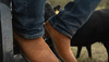 Image of man sitting on a truck wearing boots