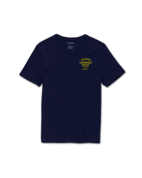 Front view of Men's Tecovas Handmade Boots Tee - Navy/Yellow on plain background