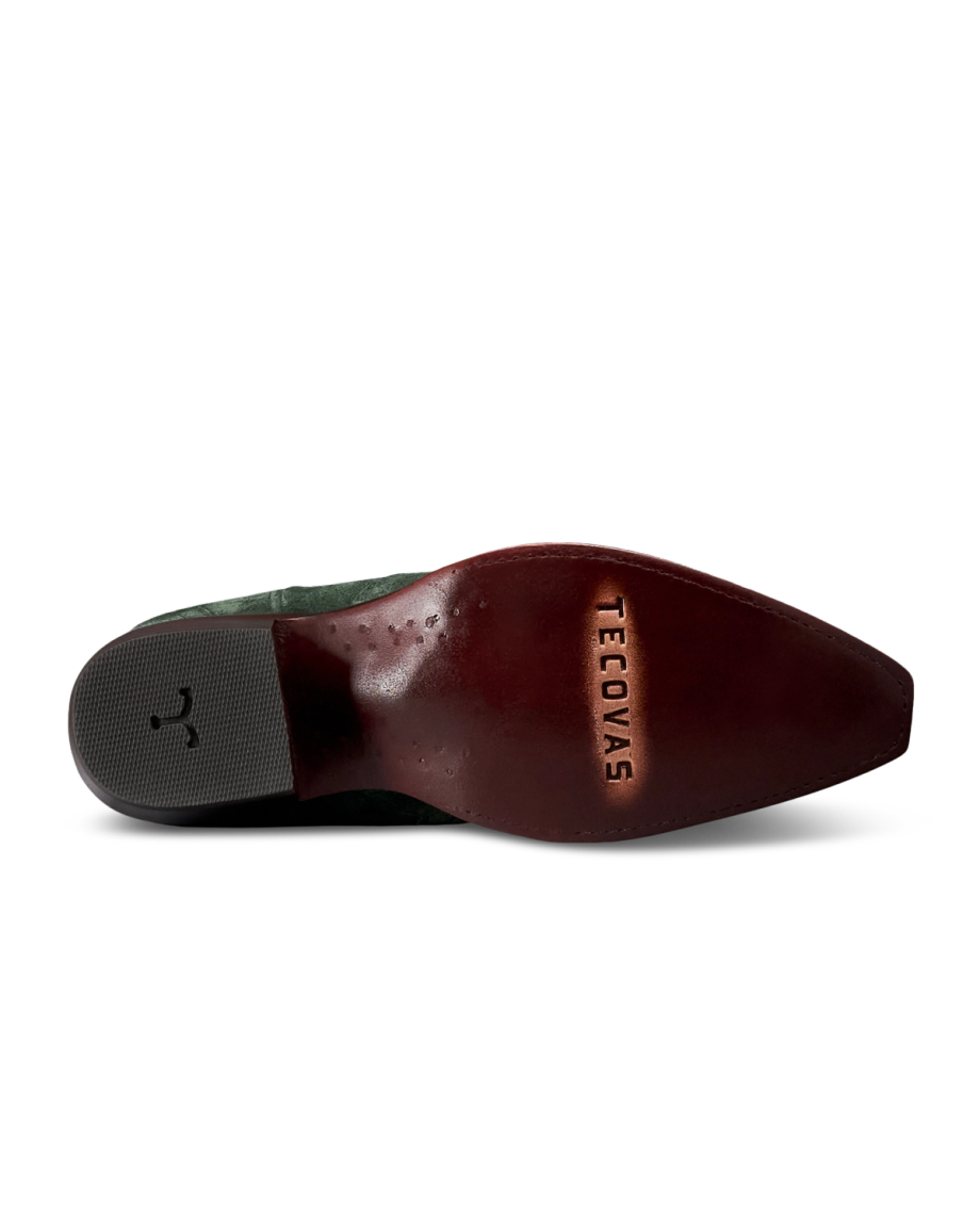Sole view of The Loretta - Hunter Green Suede on plain background