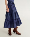 Front view of Women’s Bandana Midi Skirt - Navy on model