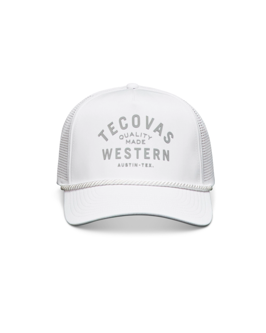 Front view of Quality Made Performance Trucker - White on plain background