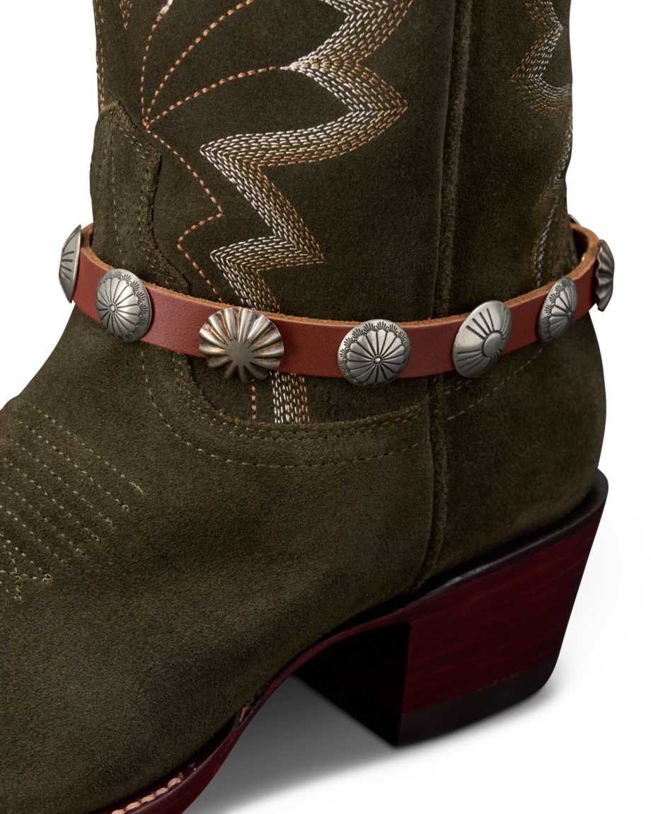 Closeup view of Boot Bracelet - Brown / Silver