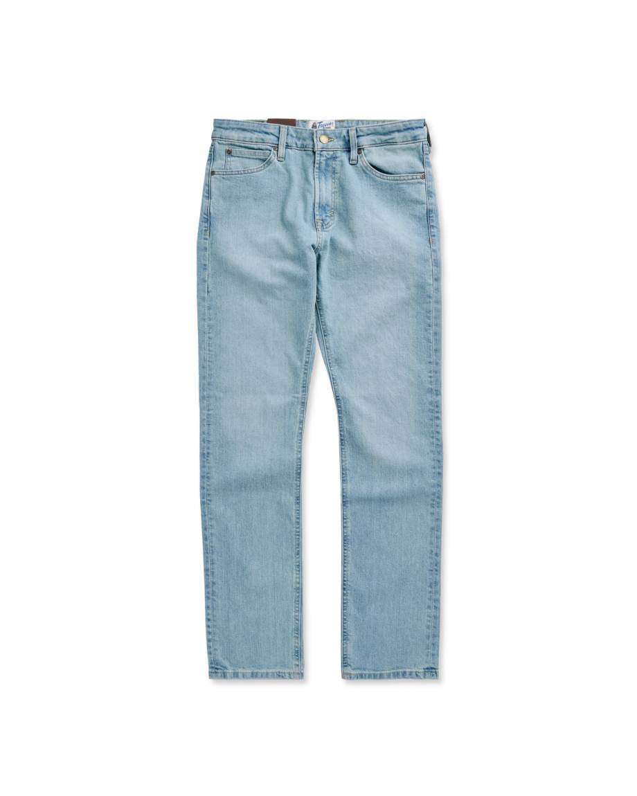 Front view of Men's Slim Stretch Denim - Light Stone Wash on plain background