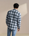 Closeup detail view of Men's Sawtooth Pearl Snap Shacket - Gray/Balsam Plaid