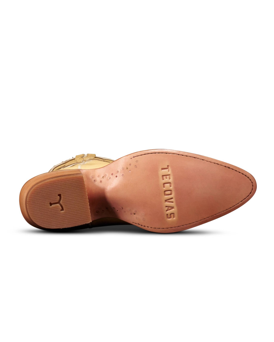 Sole view of The Jolene - Pale Yellow Cowhide on plain background