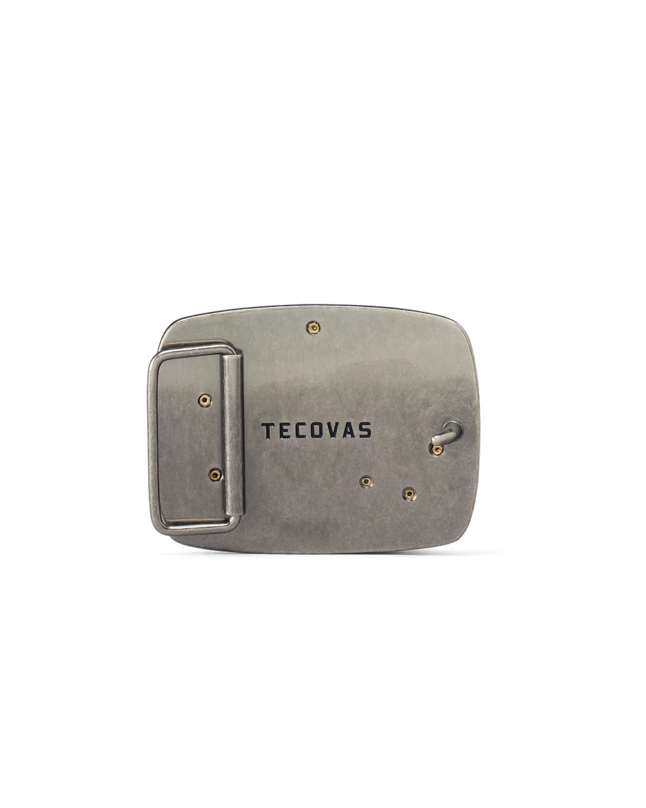 Back view of Cowboy Horseshoe Buckle - Dark Antique Nickel/Antique Brass on plain background