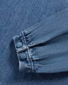 Closeup view of Women's L/S Denim Popover Top - Medium Wash