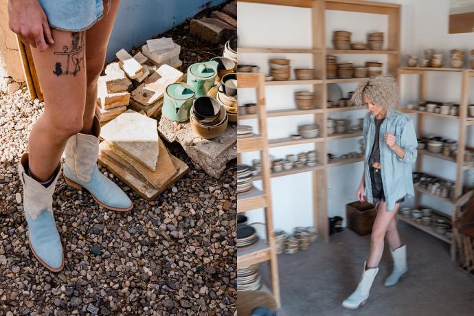 woman working in pottery studio