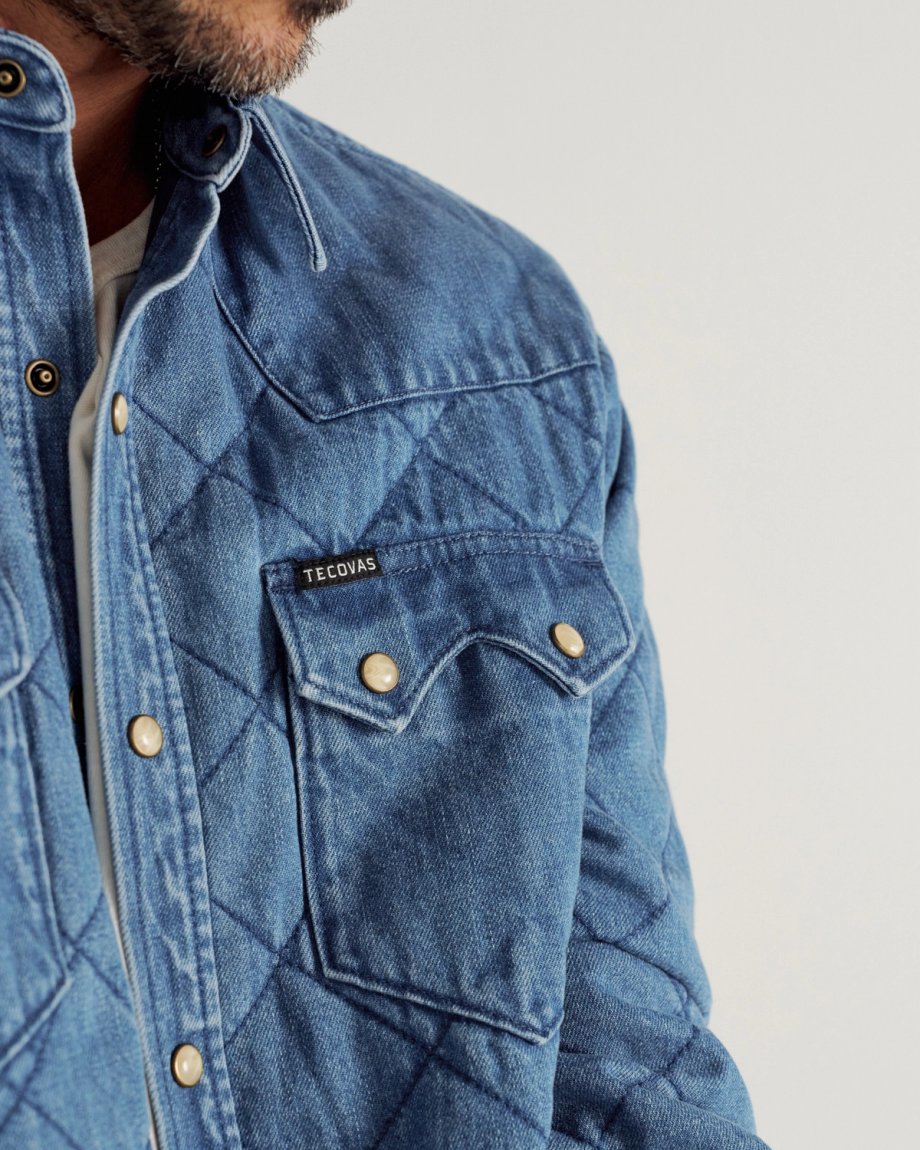 Closeup detail view of Men's Quilted Denim Shacket - Medium