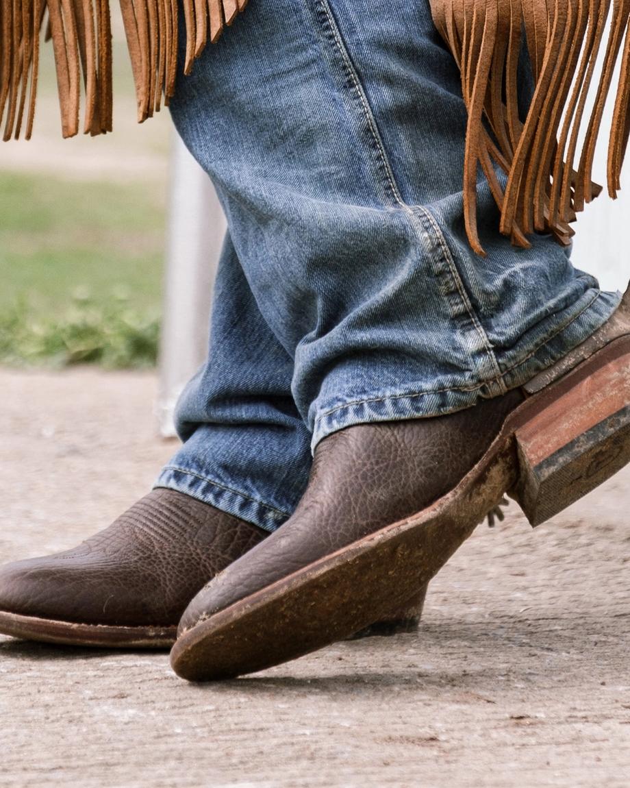 Man wearing The Prescott Hickory Horseman boots